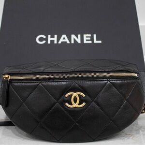Chanel Black Quilted Crossbody Bag with Gold Accents